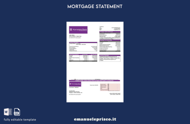 stile verificato Estratto conto ipotecario India Karnataka Bank Modello Word e P